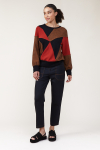 blusa bouclê patchwork manga longa