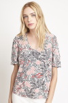 blusa jersey estampa renda manga ampla