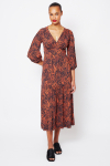 vestido jersey estampa caxemira detalhe ombro