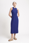 vestido malha dupla bouclê cruzado