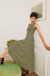 vestido jersey estampa renda mix pregas