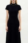 vestido malha dupla bouclê gola cristal