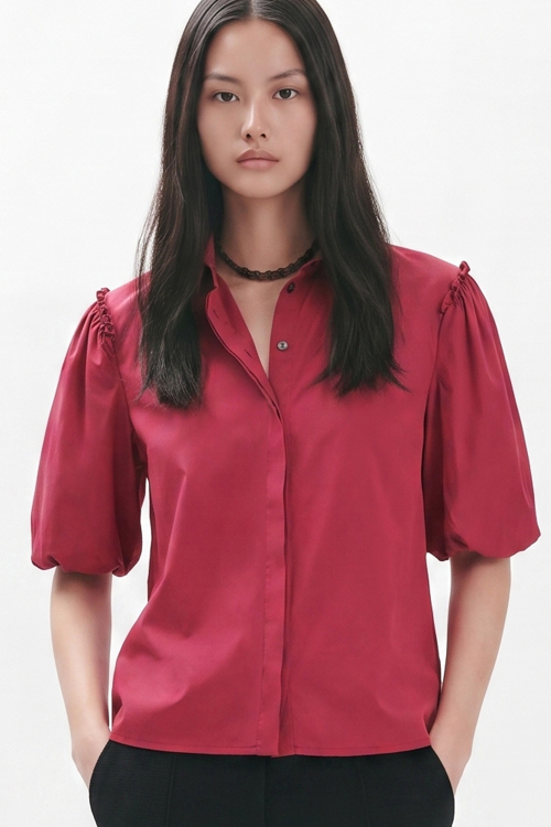 camisa tricoline manga franzida