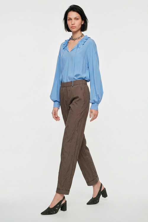 Blusa Tricoline Babado Gola