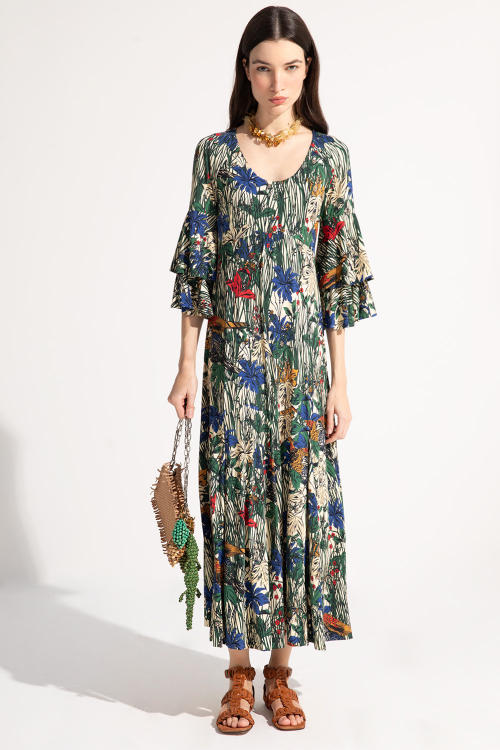 Vestido Jersey Est Jardim Das Aves Decote Redondo