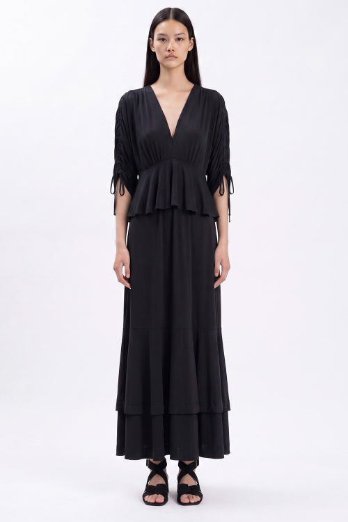 Vestido Jersey Liso Amplo Com Manga Regulável