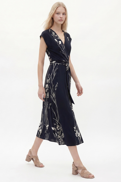 Vestido Jersey Estampa Caules E Folhas