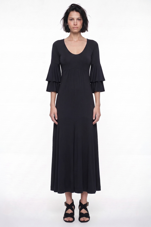 Vestido Jersey Liso Decote Redondo E Nesgas