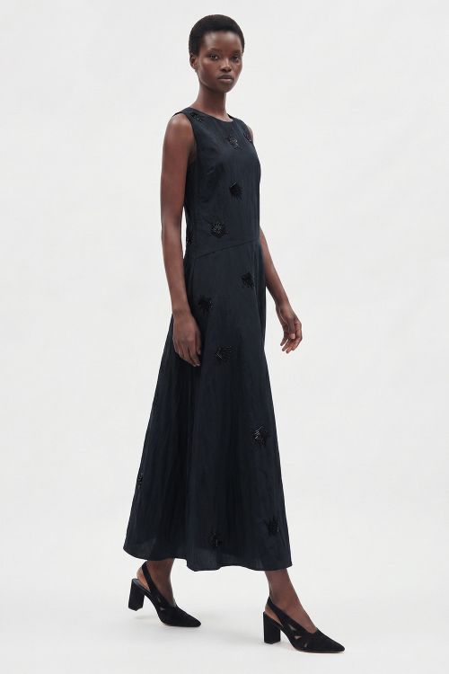 Vestido Viscose Metal Bordado Rococó