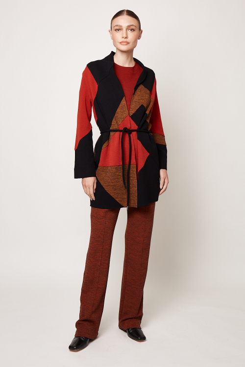 casaco bouclê patchwork
