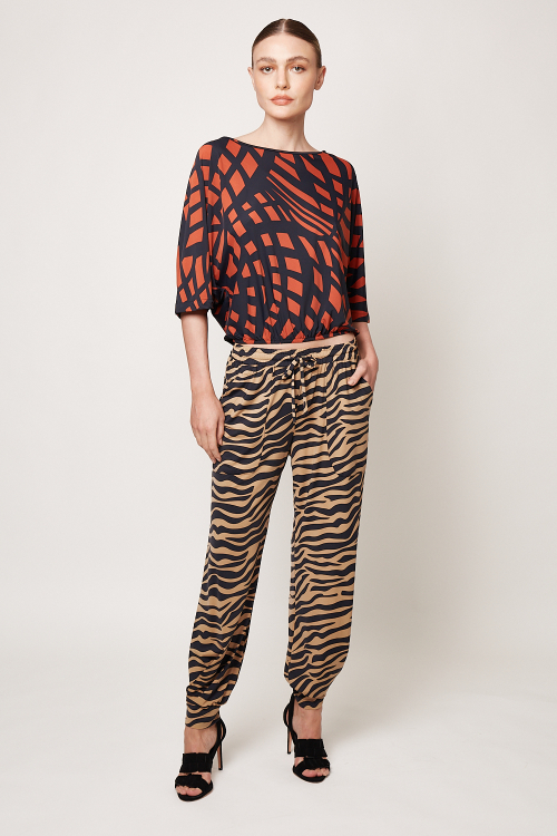 calça jersey zebra com pregas