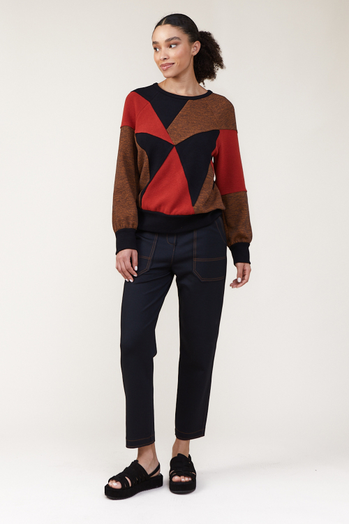 blusa bouclê patchwork manga longa