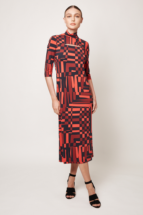 vestido jersey labirinto abertura decote