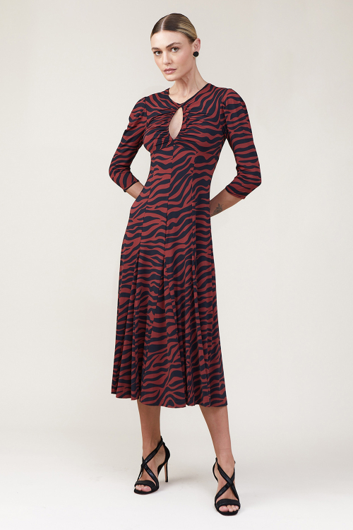 vestido jersey zebra decote gota