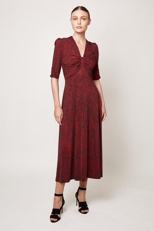 vestido jersey textura drapeado decote