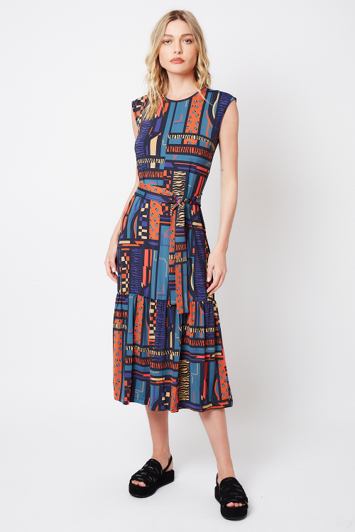 vestido jersey maximalista midi com babado