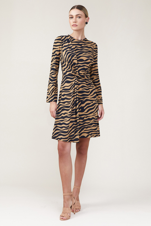 vestido jersey zebra detalhe cintura