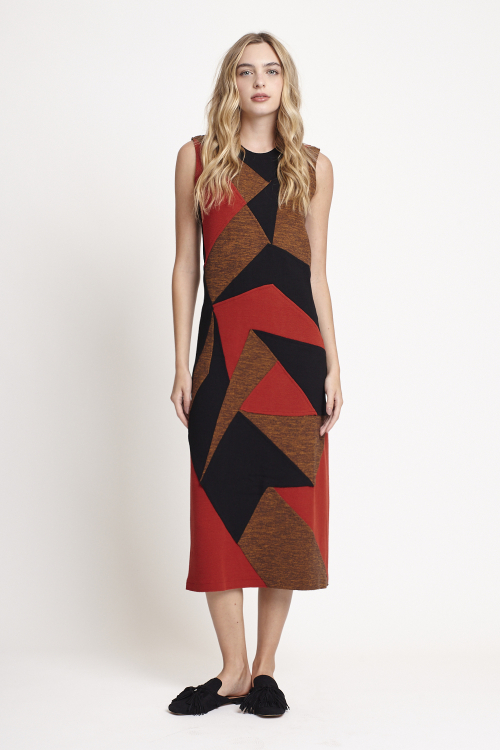 vestido bouclê patchwork