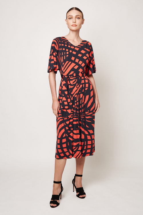 vestido midi jersey espiral com faixa