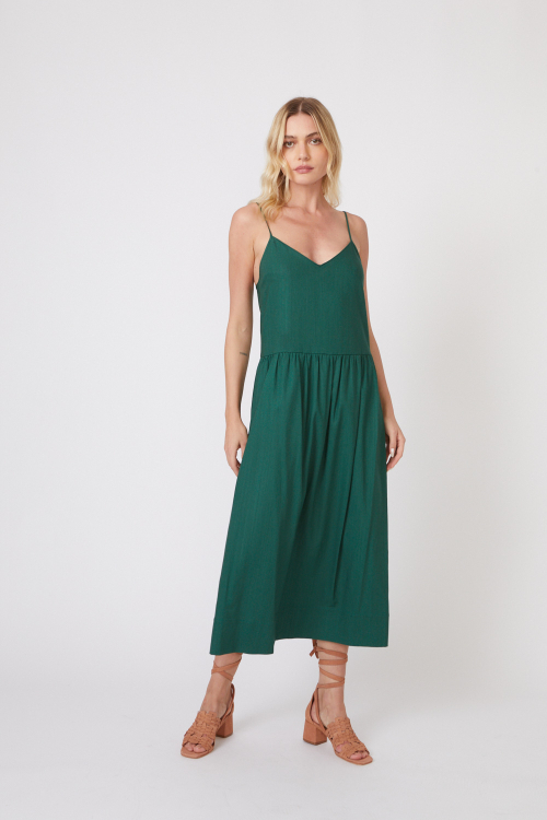 vestido viscose plano cintura deslocada