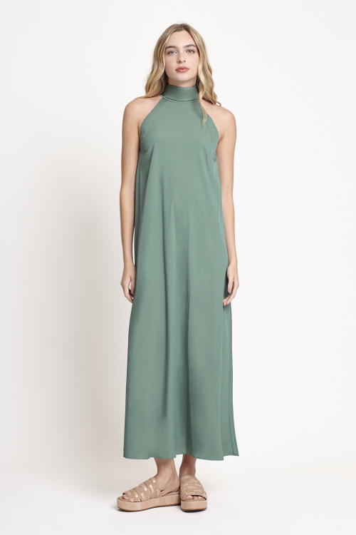 vestido tricoline decote laço