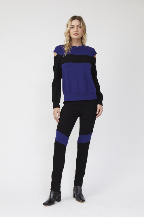 blusa bouclê bicolor decote canoa