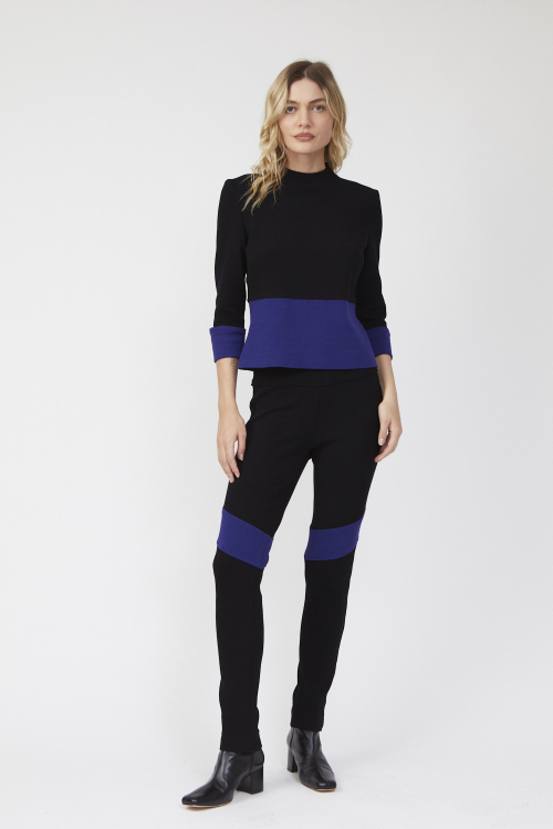 blusa bouclê bicolor recorte na cintura