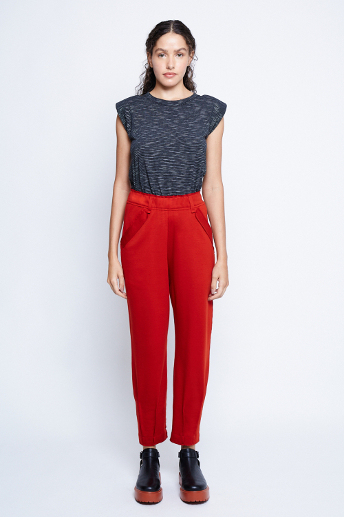 Blusa algodão listrado com ombreira