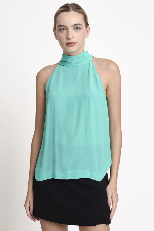 blusa seda gola laço