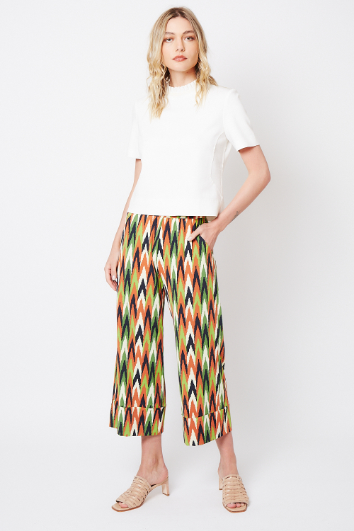 calça jersey estampa ikat com barra aplicada