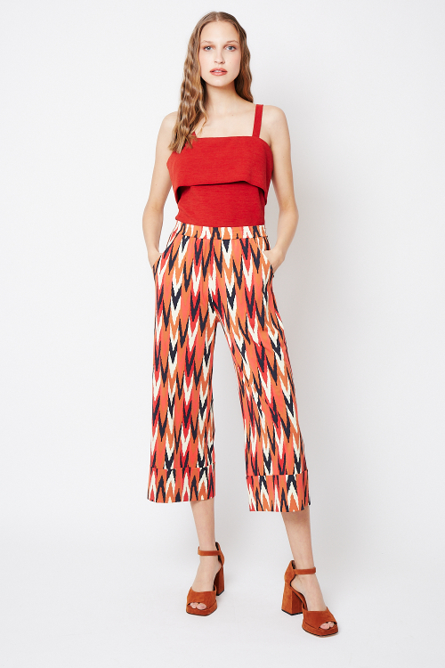 calça jersey estampa ikat com barra aplicada