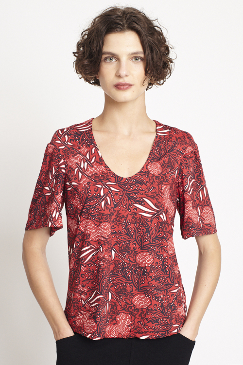 blusa jersey estampa renda manga ampla