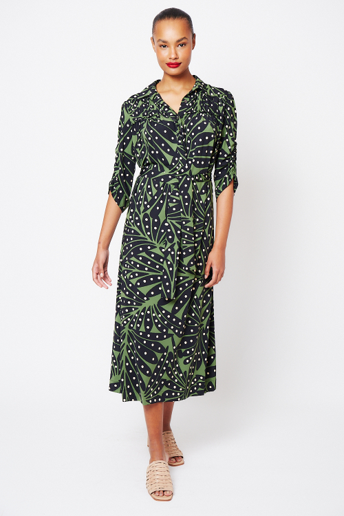 vestido jersey estampa leque soltinho