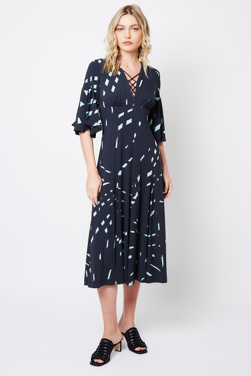 vestido jersey estampa luzes decote em X