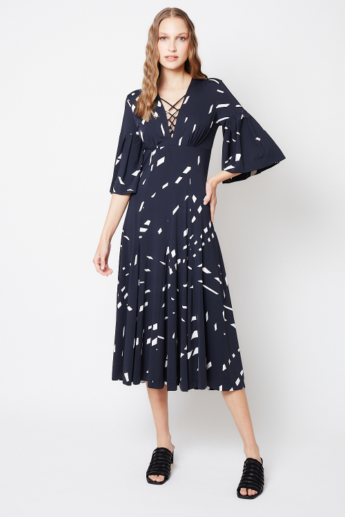 vestido jersey estampa luzes decote em X
