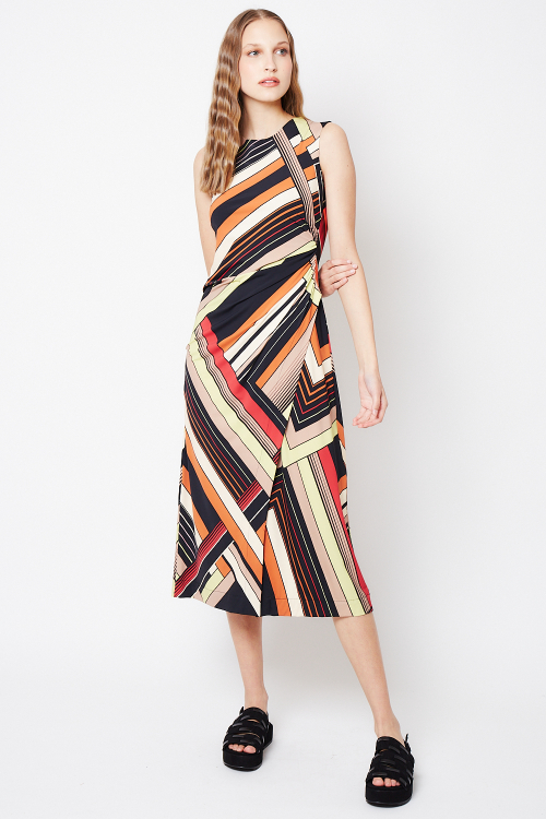 vestido jersey estampa mosaico drapeado lateral