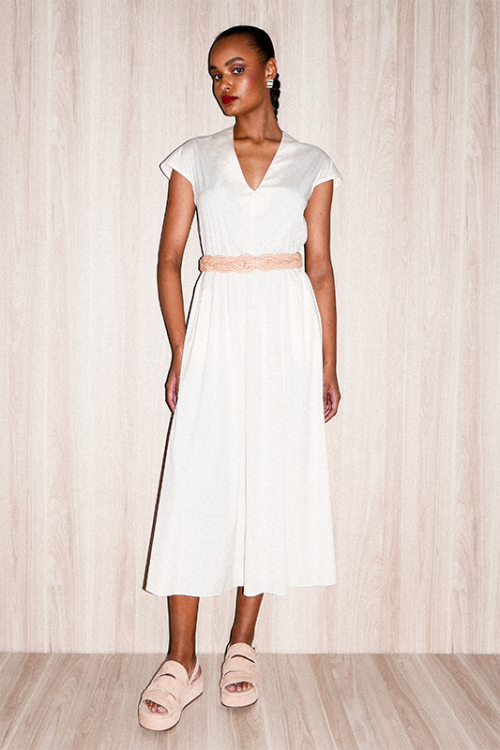 vestido tricoline decote V