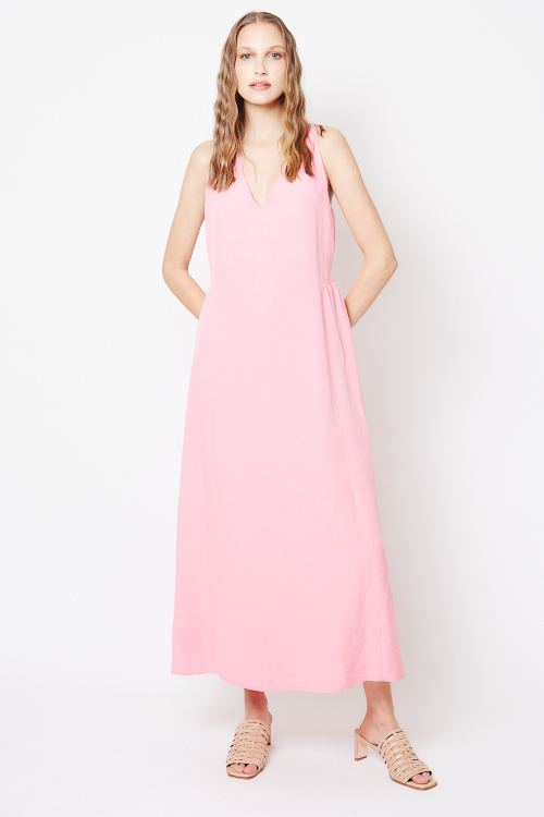 vestido modal com linho detalhe na lateral