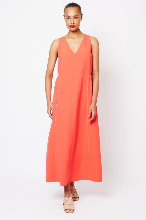 vestido modal com linho detalhe na lateral