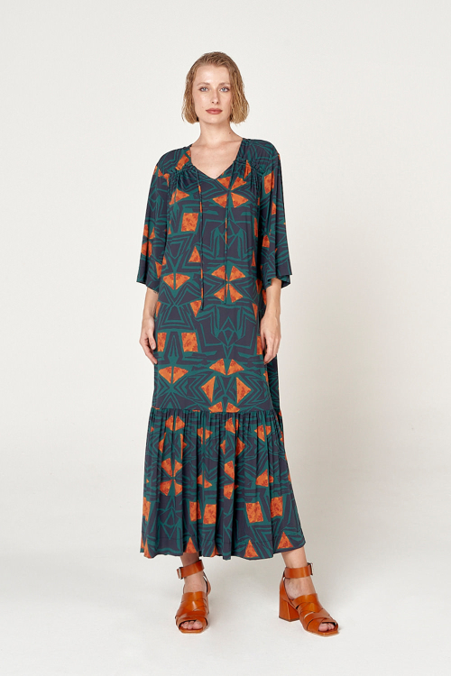 vestido jersey estampa étnica amplo