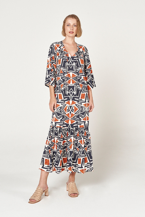 vestido jersey estampa étnica amplo