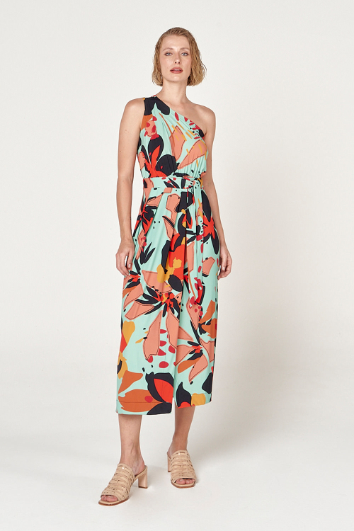 vestido jersey estampa astromélia ombro único