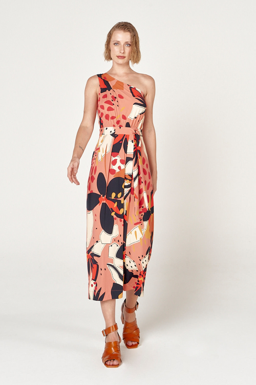 vestido jersey estampa astromélia ombro único