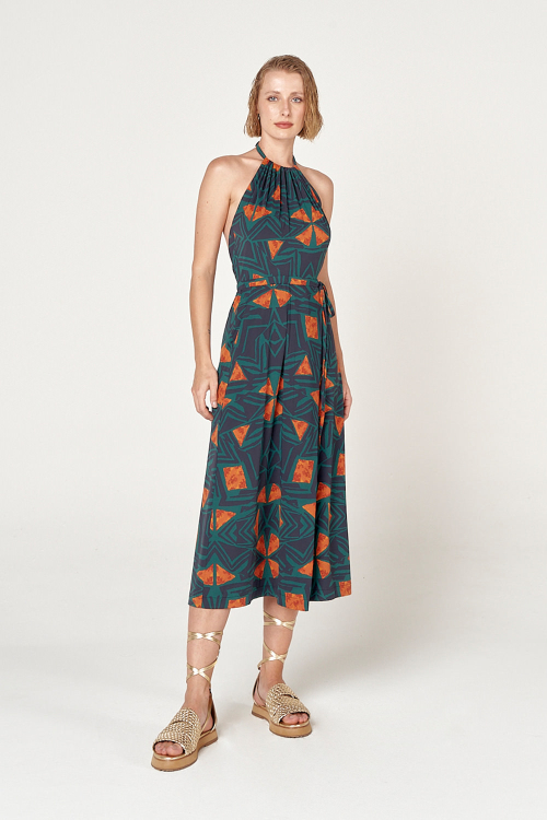 vestido jersey estampa étnica frente única