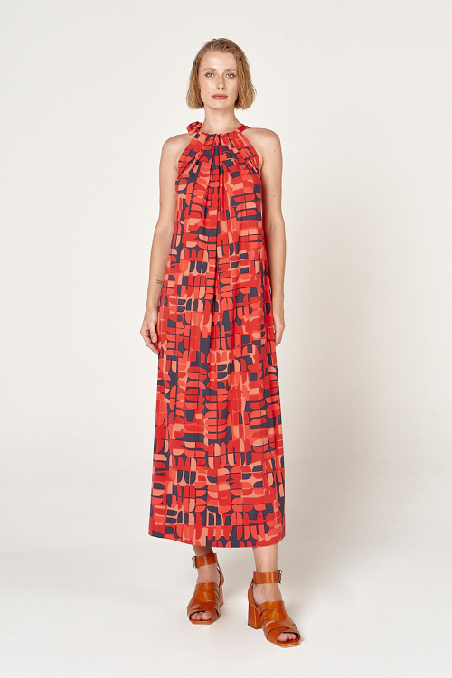 vestido jersey est encaixe midi gola laço