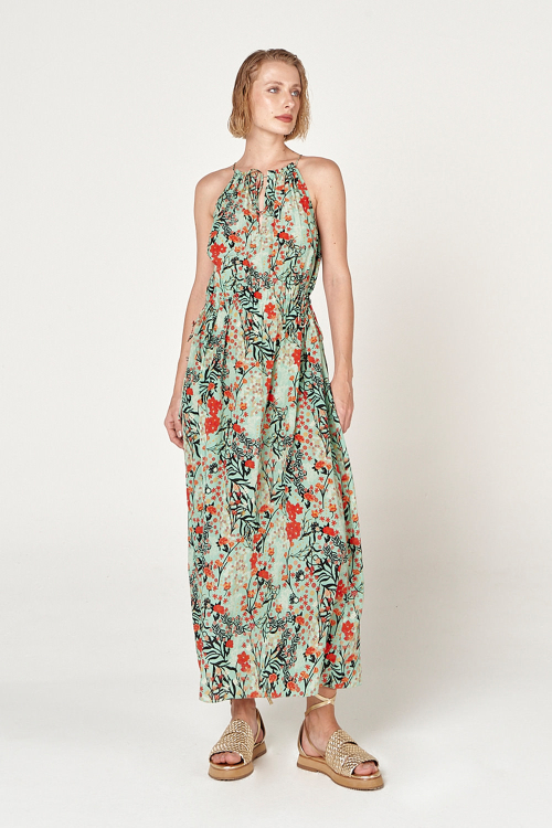 vestido seda estampa bosque midi