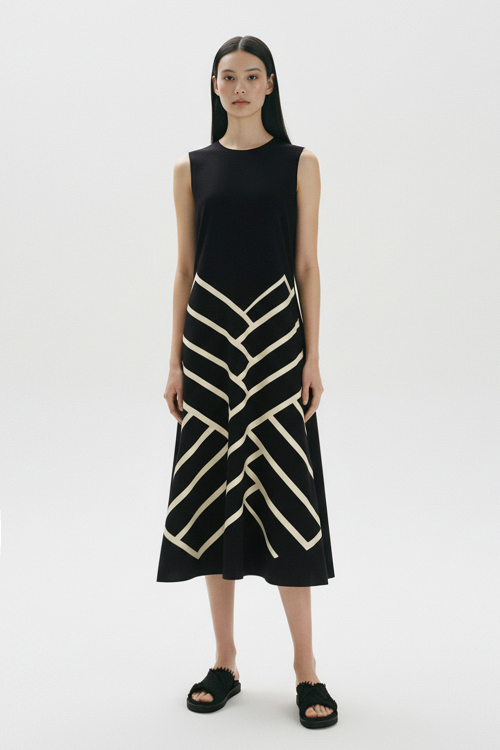 vestido malha dupla leve silk grafismo de palha