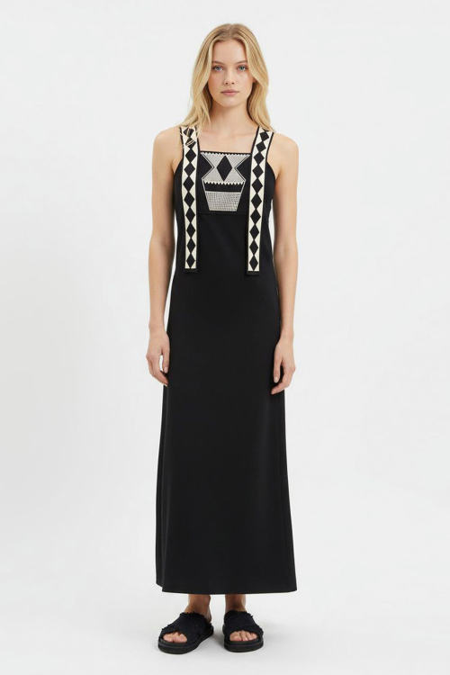 vestido malha dupla leve silk grafismo de palha