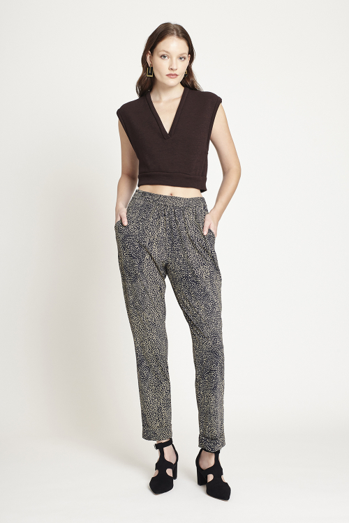 calça jersey estampa pavão