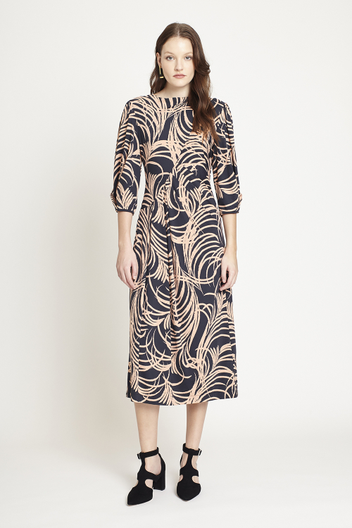 vestido jersey plumas